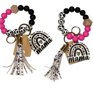Beaded Keychain Wristlet with Mama Rainbow Charm & Tassle